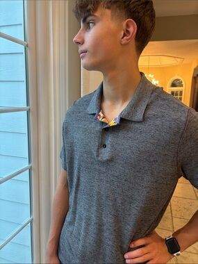 Men's Heather Gray Polo Shirt - Casual Short Sleeve
